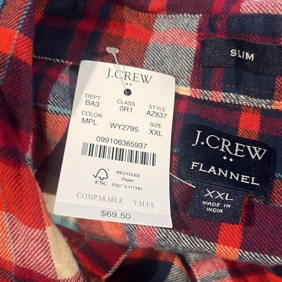 Men's J.Crew Slim Plaid Flannel Shirt Size XXL NEW! - Picture 5 of 5